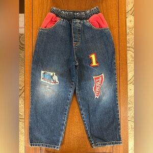 Vintage Thomas the Tank Engine Kids Jeans 90s Cartoon Patchwork Denim Size 5T
